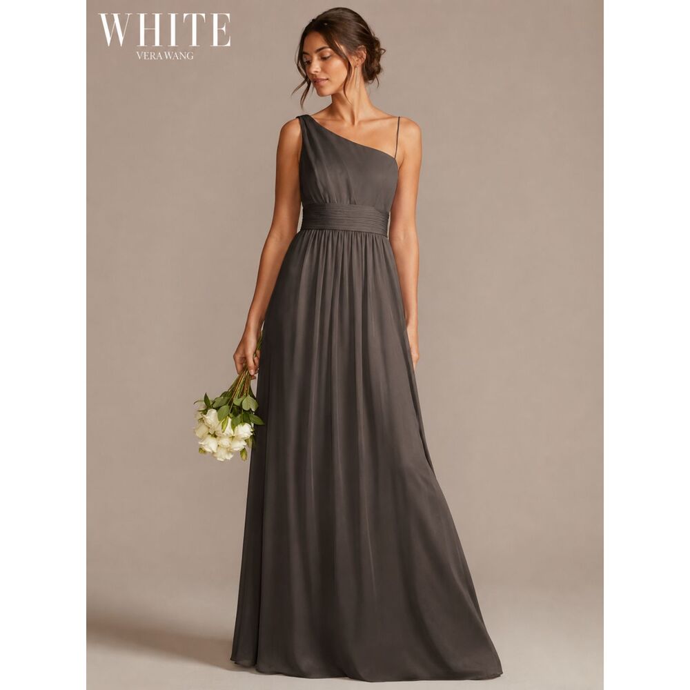 White by Vera Wang NWT One Shoulder Dress Size 10 Charcoal Gray Gown